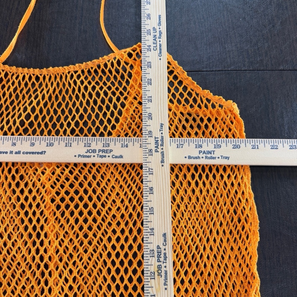 Neon Orange Fish Net Mesh Tank Top with Neck Ties - Picture 2 of 4